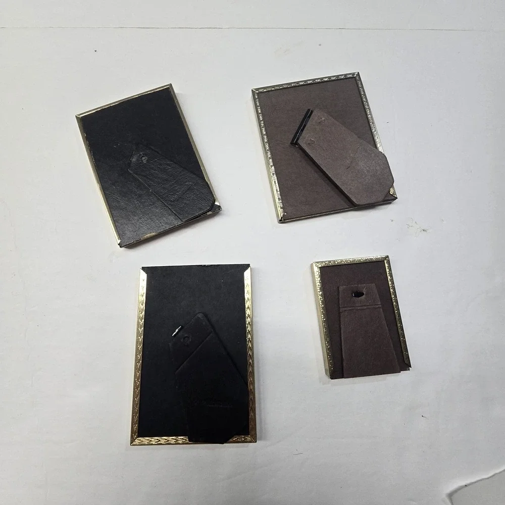 Vintage Set Of 4 Ornate Gold Metal Picture Photo Frames Easel Back Various Sizes